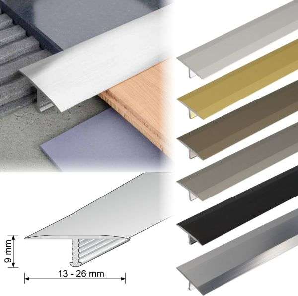 A54 13mm Anodised Aluminium Threshold Trim T Bar Transition Strip For Tiles