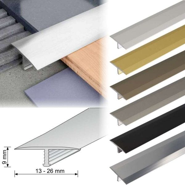A54 13mm Anodised Aluminium Threshold Trim T Bar Transition Strip For Tiles
