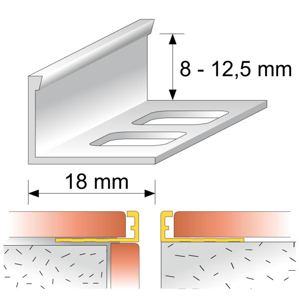 PVC Straight Edge L shaped Tile Trim 8,10,12.5mm Depth