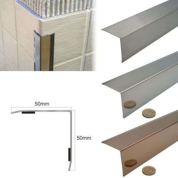Stainless steel angle wall cladding corner trim protector bevelled edges 50x50mm