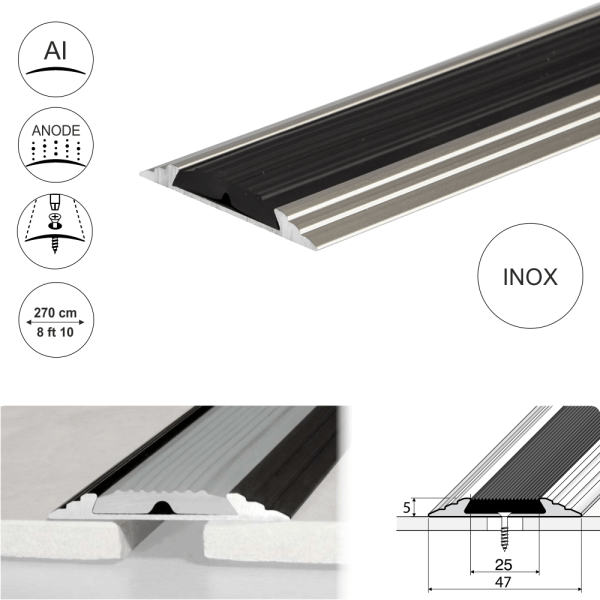 A10 50mm Anodised Aluminium Flat Non Slip Door Threshold Strip