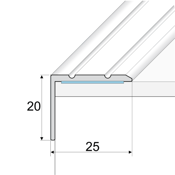 A36 25 x 20mm Anodised Aluminium Self Adhesive Stair Nosing Edge Trim