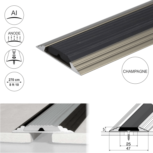 A10 50mm Anodised Aluminium Flat Non Slip Door Threshold Strip